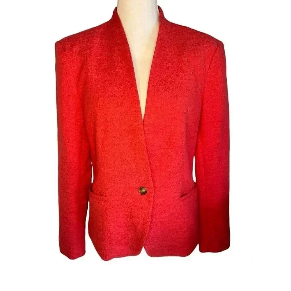 LOFT Red Textured Single-Button Blazer